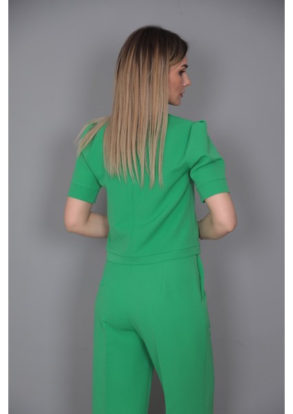 Kayık Yaka Kısa Kol Bluz-Yeşil modelleri