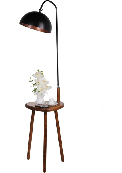 Demet Sehbalı Ahşap Lambader Ceviz Retro 3 Başlıklı