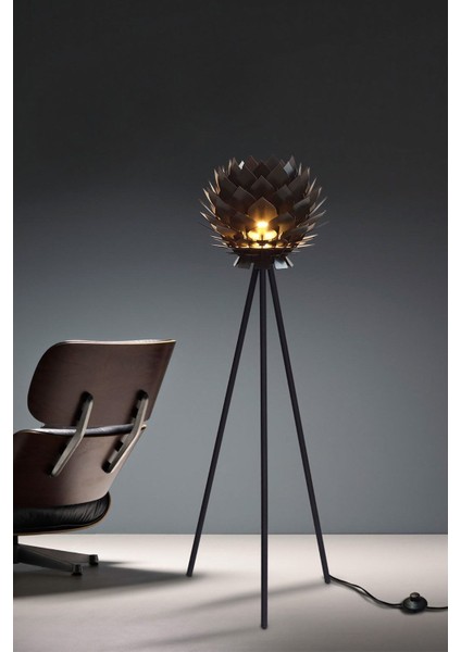 Lotus Metal Ayaklı Yerpuar Anahtarlı Ahşap Modern Tripod Üç Ayaklı Lambader Aydınlatma