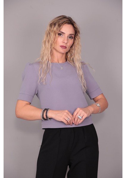 Kayık Yaka Kısa Kol Bluz-Antrasit