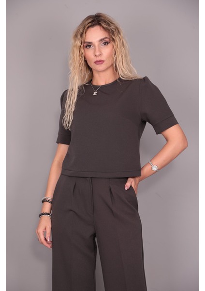 Kayık Yaka Kısa Kol Bluz-Füme fırsatları
