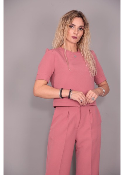 Kayık Yaka Kısa Kol Bluz-Gül Kurusu modelleri