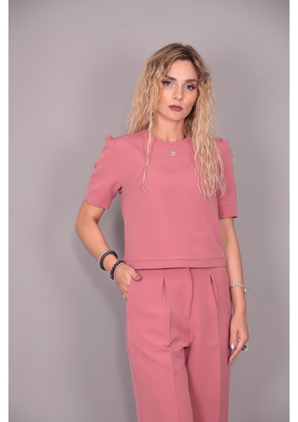 Kayık Yaka Kısa Kol Bluz-Gül Kurusu indirimleri