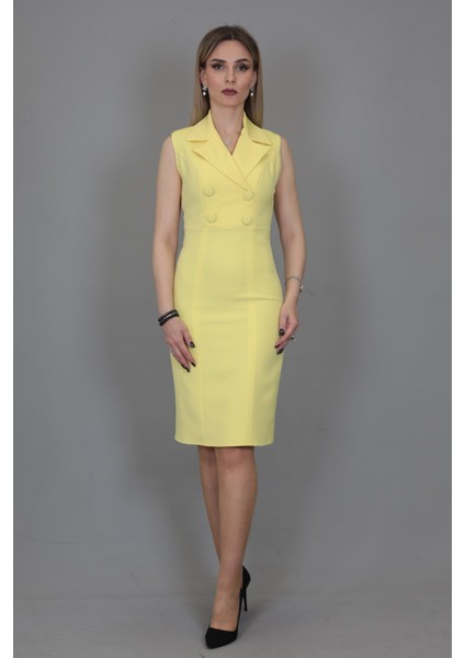 Erkek Yaka Yandan Fermuarlı Elbise-Sarı
