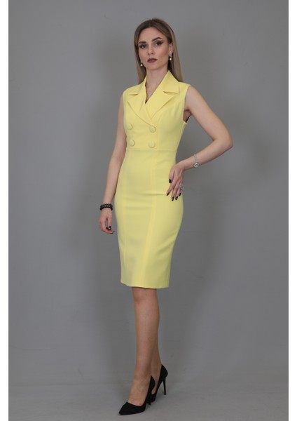Erkek Yaka Yandan Fermuarlı Elbise-Sarı fiyatları