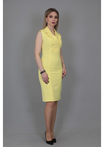 Erkek Yaka Yandan Fermuarlı Elbise-Sarı modelleri