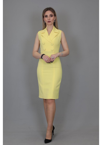 Erkek Yaka Yandan Fermuarlı Elbise-Sarı fırsatları