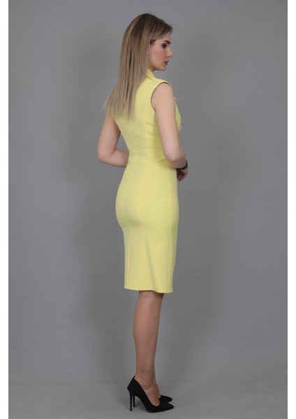 Erkek Yaka Yandan Fermuarlı Elbise-Sarı indirimleri