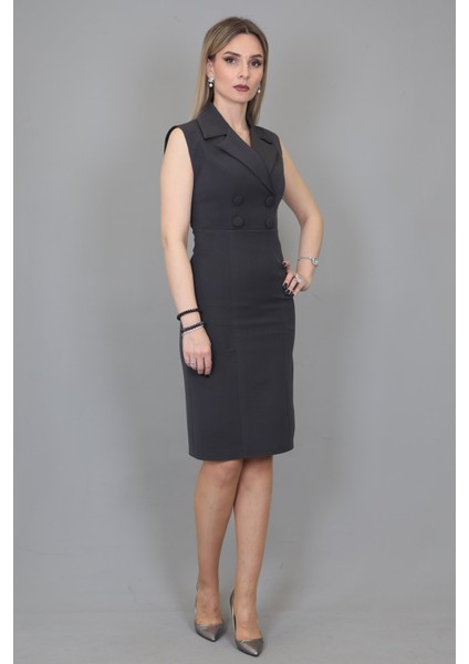 Erkek Yaka Yandan Fermuarlı Elbise-Füme fiyatları