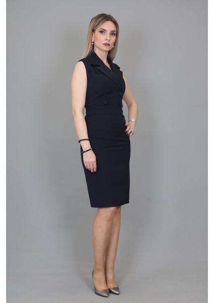 Erkek Yaka Yandan Fermuarlı Elbise-Lacivert fiyatları