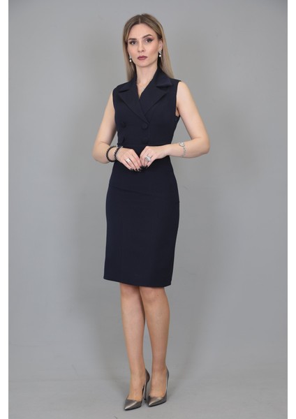 Erkek Yaka Yandan Fermuarlı Elbise-Lacivert fırsatları