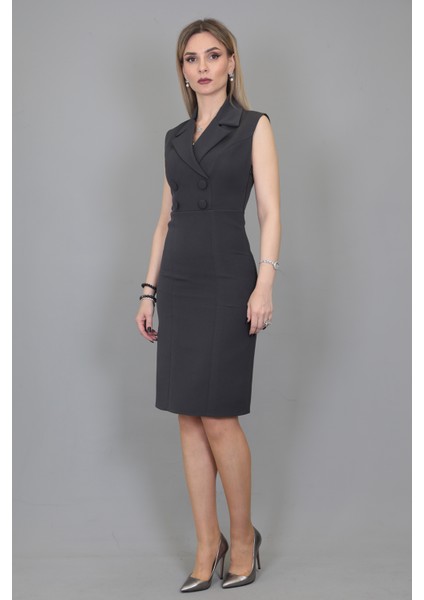 Erkek Yaka Yandan Fermuarlı Elbise-Füme modelleri