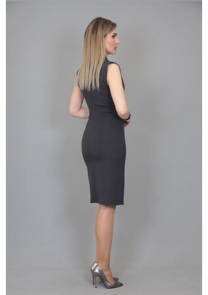 Erkek Yaka Yandan Fermuarlı Elbise-Füme indirimleri