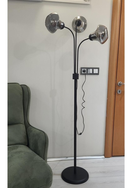 Zambak 3 Lü Siyah Tasarım Metal Ayaklı Lambader 2044F Oturma Odası-Salon Lambader