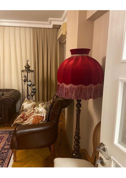 Ayışığı Lambader Kırmızı Renk Şapka ve Ahşap Rengi Ayak