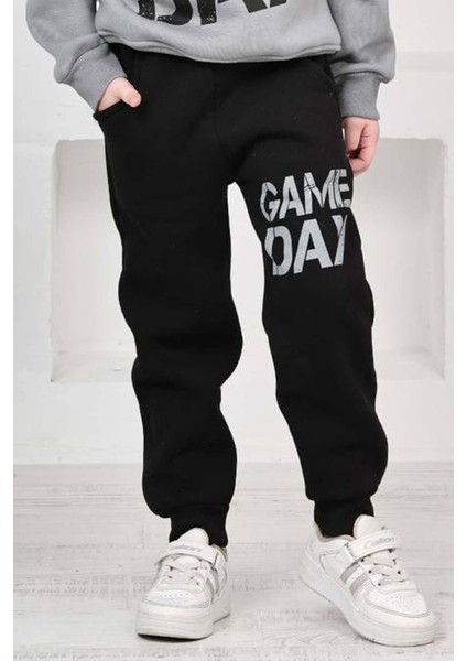 Erkek Çocuk Üzerinde Top ve Game Day Yazı Baskılı Sweatshirt 3 Iplik Gri Eşofman Takım fırsatları
