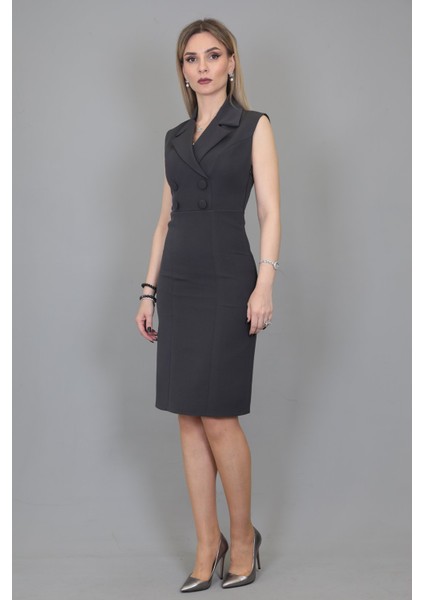 Erkek Yaka Yandan Fermuarlı Elbise-Füme modelleri