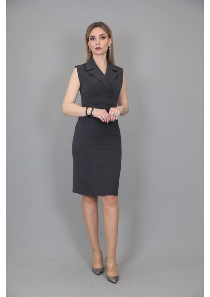 Erkek Yaka Yandan Fermuarlı Elbise-Füme fırsatları