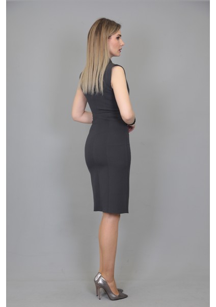 Erkek Yaka Yandan Fermuarlı Elbise-Füme indirimleri