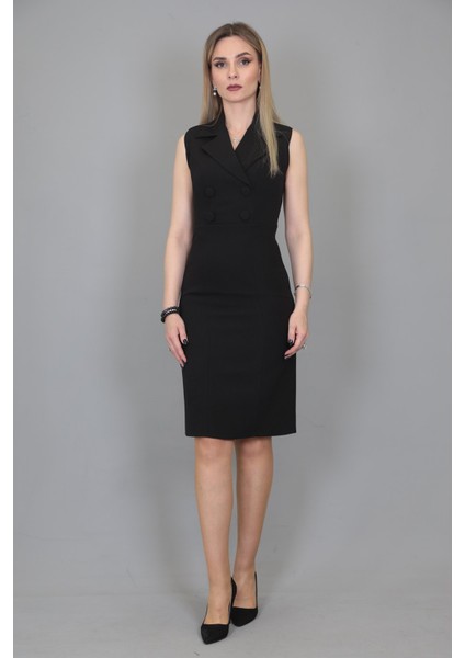 Erkek Yaka Yandan Fermuarlı Elbise-Siyah modelleri