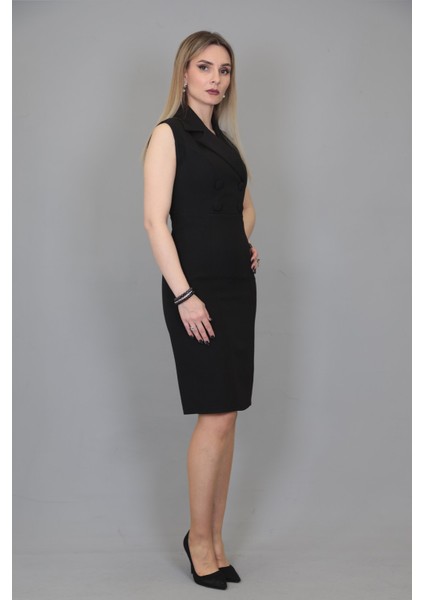 Erkek Yaka Yandan Fermuarlı Elbise-Siyah fırsatları