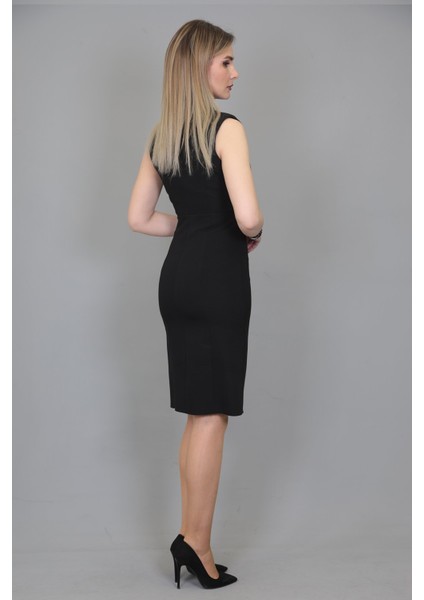 Erkek Yaka Yandan Fermuarlı Elbise-Siyah indirimleri