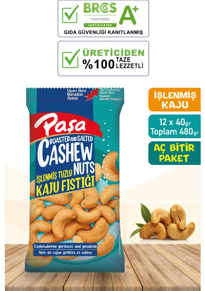 Paşa Kuruyemiş Kaju Fıstığı 40 gr x 12 Adet (Toplam 480 gr)