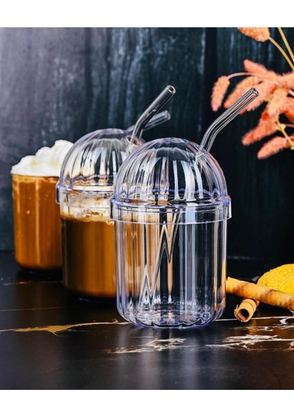 Şeffaf Pipetli Bardak 6'lı Pinterest Bardak Cam Pipetli Kristal Bardak Kahve Bardak Meşrubat Bardak 400ML