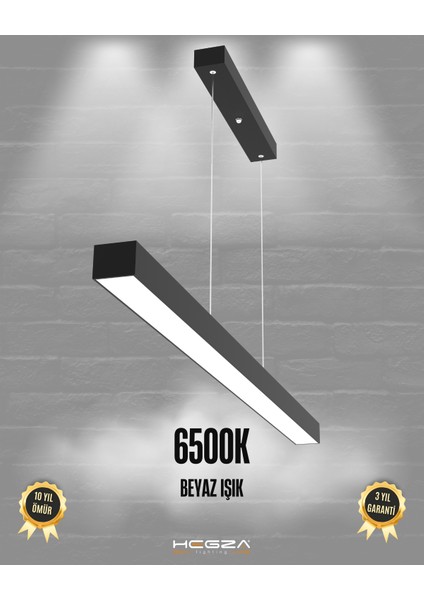 Lineer 100cm (Siyah Kasa, Beyaz Işık) Ledli Modern Sarkıt Linear LED Avize Salon Mutfak Oturma Odası Yatak Odası Antre Hol Ofis LED