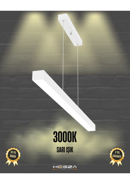 Lineer 100cm (Beyaz Kasa, Sarı Işık) Ledli Modern Sarkıt Linear LED Avize Salon Mutfak Oturma Odası Yatak Odası Antre Hol Ofis LED