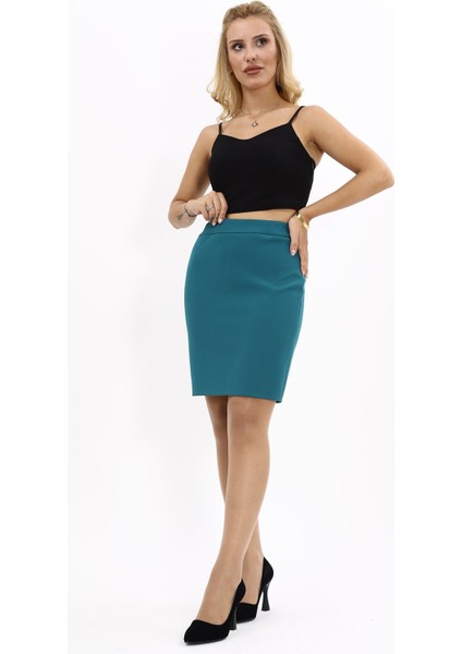 Yırtmaçlı Düz Dar Etek-Petrol