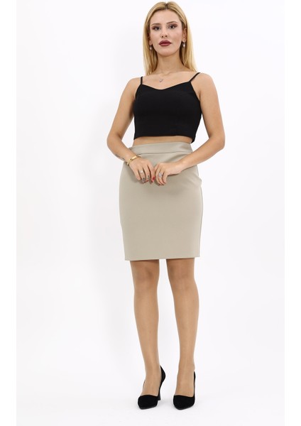 Yırtmaçlı Düz Dar Etek-Bambu