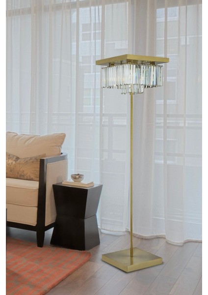 Nilüfer Kare Eskitme Kristal Taşlı Modern Tasarım Metal Lambader