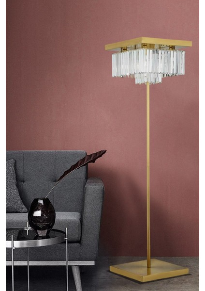 Nilüfer Kare Eskitme Kristal Taşlı Modern Tasarım Metal Lambader fiyatları
