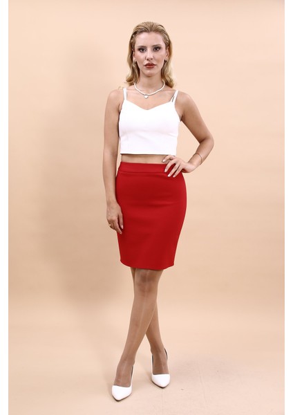 Yırtmaçlı Düz Dar Etek-Kırmızı fırsatları