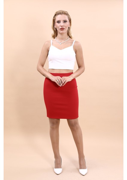 Yırtmaçlı Düz Dar Etek-Kırmızı indirimleri