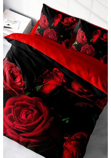 Doğal Pamuk Çift Kişilik 3D Digital Water Drop Rose Nevresim Takımı