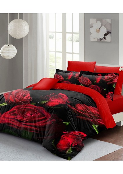 Doğal Pamuk Çift Kişilik 3D Digital Water Drop Rose Nevresim Takımı modelleri