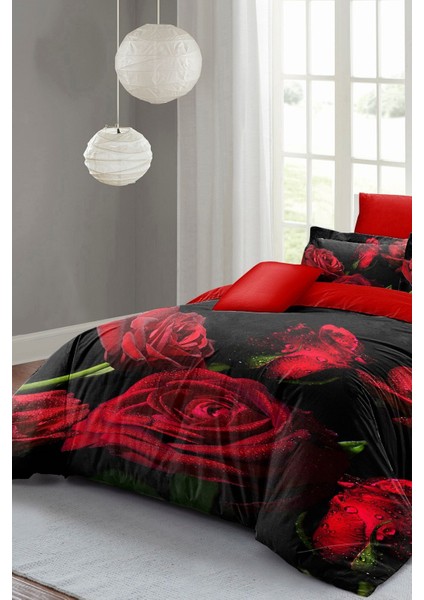 Doğal Pamuk Çift Kişilik 3D Digital Water Drop Rose Nevresim Takımı fırsatları