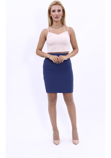 Yırtmaçlı Düz Dar Etek-İndigo fırsatları