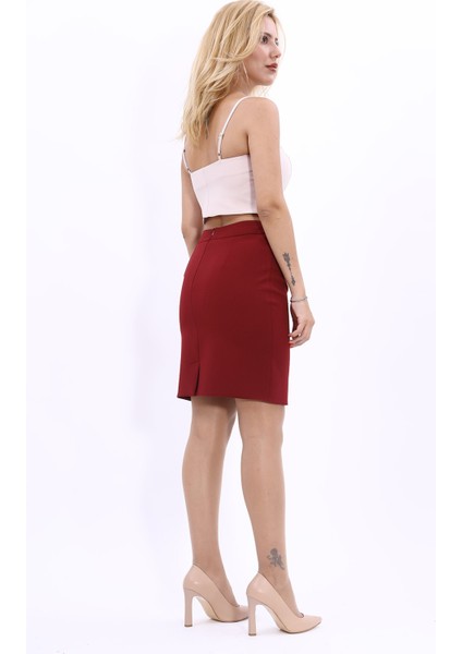 Yırtmaçlı Düz Dar Etek-Bordo fırsatları