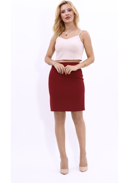 Yırtmaçlı Düz Dar Etek-Bordo indirimleri