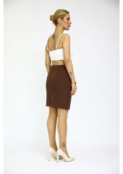 Yırtmaçlı Düz Dar Etek-Kestane fırsatları