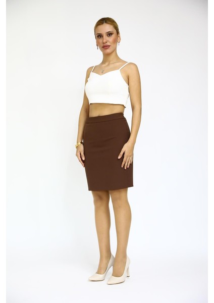 Yırtmaçlı Düz Dar Etek-Kestane indirimleri