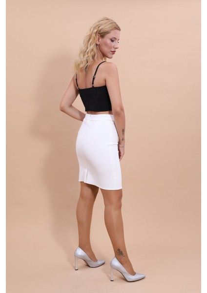 Yırtmaçlı Düz Dar Etek-Beyaz modelleri