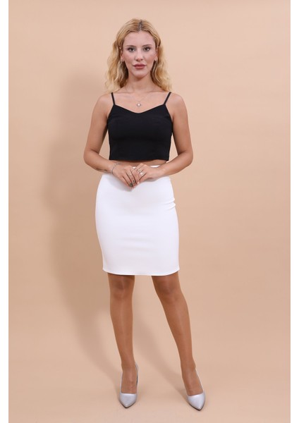 Yırtmaçlı Düz Dar Etek-Beyaz indirimleri
