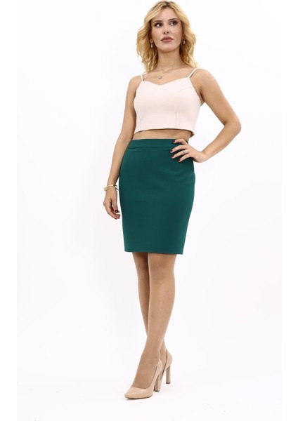 Yırtmaçlı Düz Dar Etek-Zümrüt