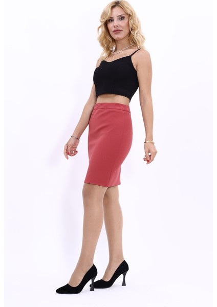 Yırtmaçlı Düz Dar Etek-Kiremit fiyatları