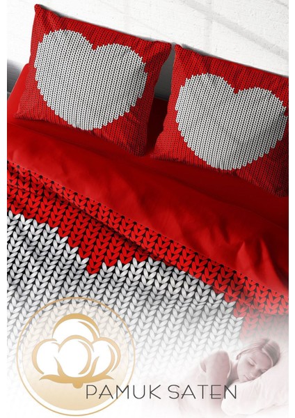 Çift Kişilik Lastikli Çarşaflı Pamuk Saten Woven Heart Nevresim Takımı fırsatları