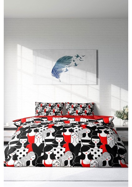 Çift Kişilik Lastikli Çarşaflı Pamuk Saten Womans Pattern Nevresim Takımı